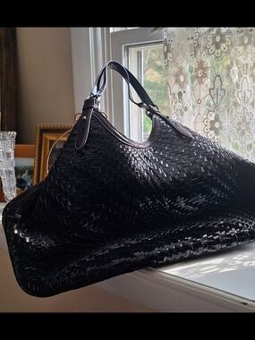Cole Haan Woven Black Leather Hobo Handbag